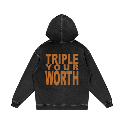 Triple Your Worth Snow Washed Loose Cotton Hoodie | Official NIL Merch